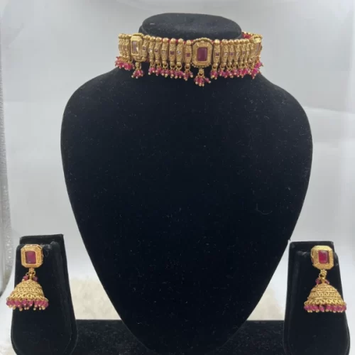 Ruby Rajwadi Choker necklace set
