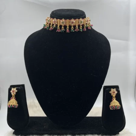 Multicolor Rajwadi Gold Plated Necklace Set