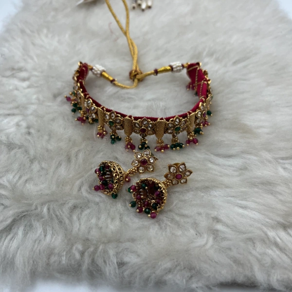 Multicolor Rajwadi Gold Plated Necklace Set1