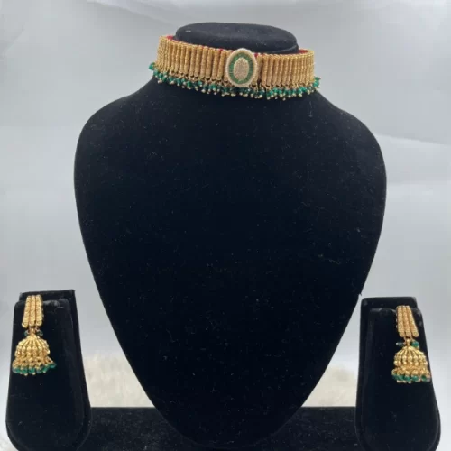 Round Diamond Gold Matte Rajwaddi Necklace