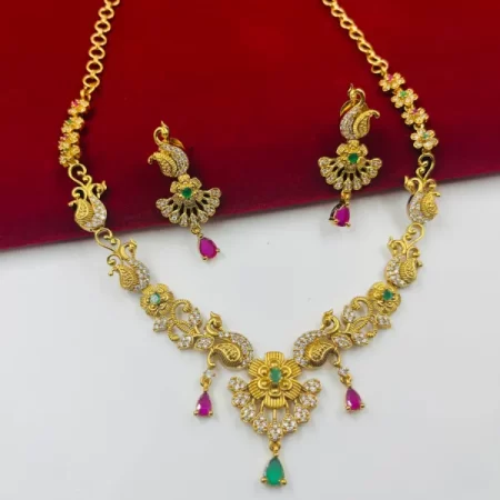 Green and Pink AD Diamond Necklace